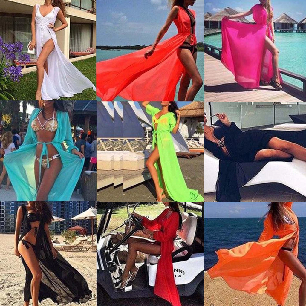 Women Kimono Jacket Summer Beach Swimwear Breathable Light Chiffon Skirt 7 Colors