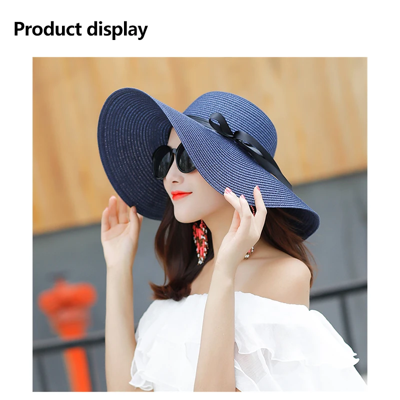 New Women Summer Wide Big Brim Floppy Straw Sun Hats For Women UV Protection Panama Beach Hats Ladies Bow Hat Clothing Accessory