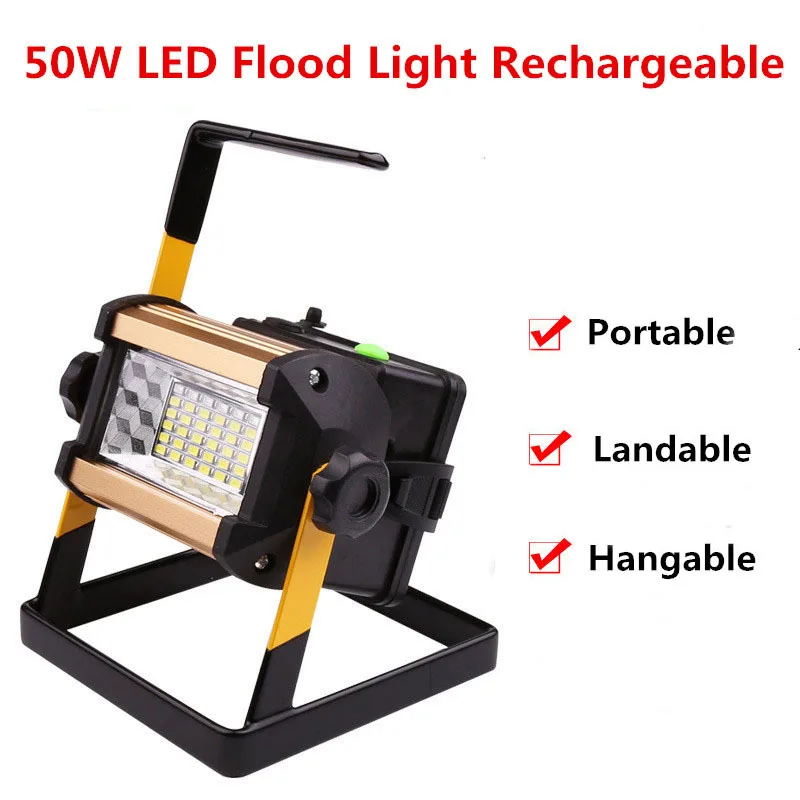 Floodlight 50W LED Spotlight Rechargeable Flood Light Handheld Searchlight Outdoor Camping Lantern Project Construction Lamp