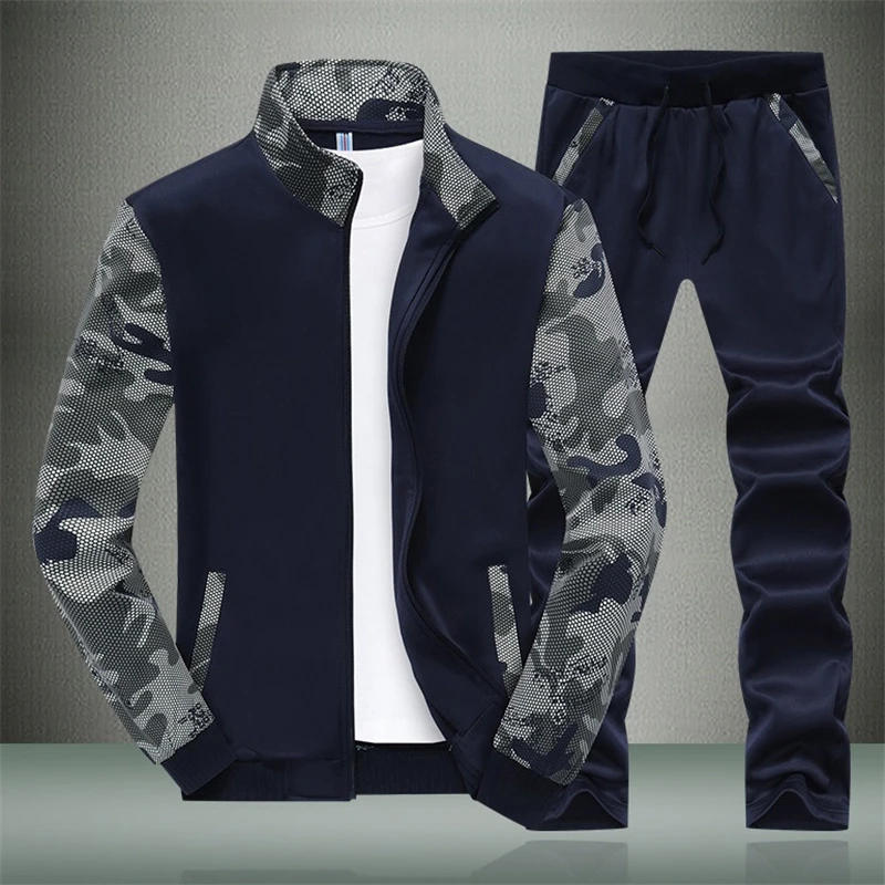 Men track suit set Camouflage casual Sportswear male solid Tracksuits Zipper Jacket Coat Pant Jogger Tracksuit Two Piece Fitness | Мужская
