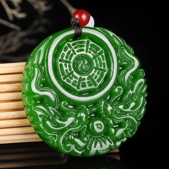 

Chinese Green jade Hollow-out Taiji Bagua Dragon Pendant Necklace Charm Jewellery Fashion Accessories Hand-Carved woman Amulet