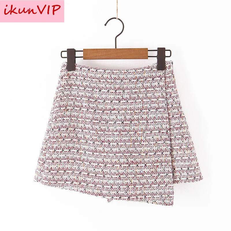 

ZA High Waist Tweed Skirt with Button Wool Half-length Skirt Autumn Winter 2019 elegant plaid jupe femme Cute Bottoms