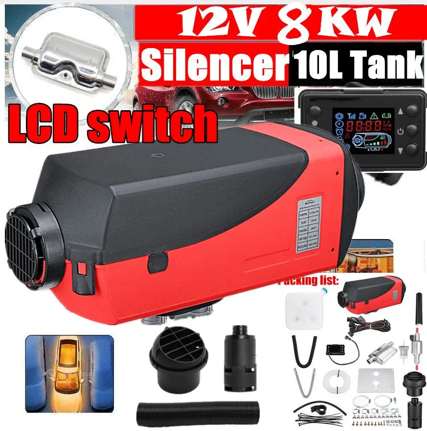 

8KW Red Single Hole Heater Air Parking Heater Rotary Switch LCD Switch and Digital Switch With Muffler Silencer