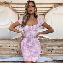 Macheda женское Сетчатое мини-платье с коротким рукавом и квадратным воротником ТРАПЕЦИЕВИДНОЕ ПЛАТЬЕ с открытой спиной на шнуровке Повседневные платья Новинка