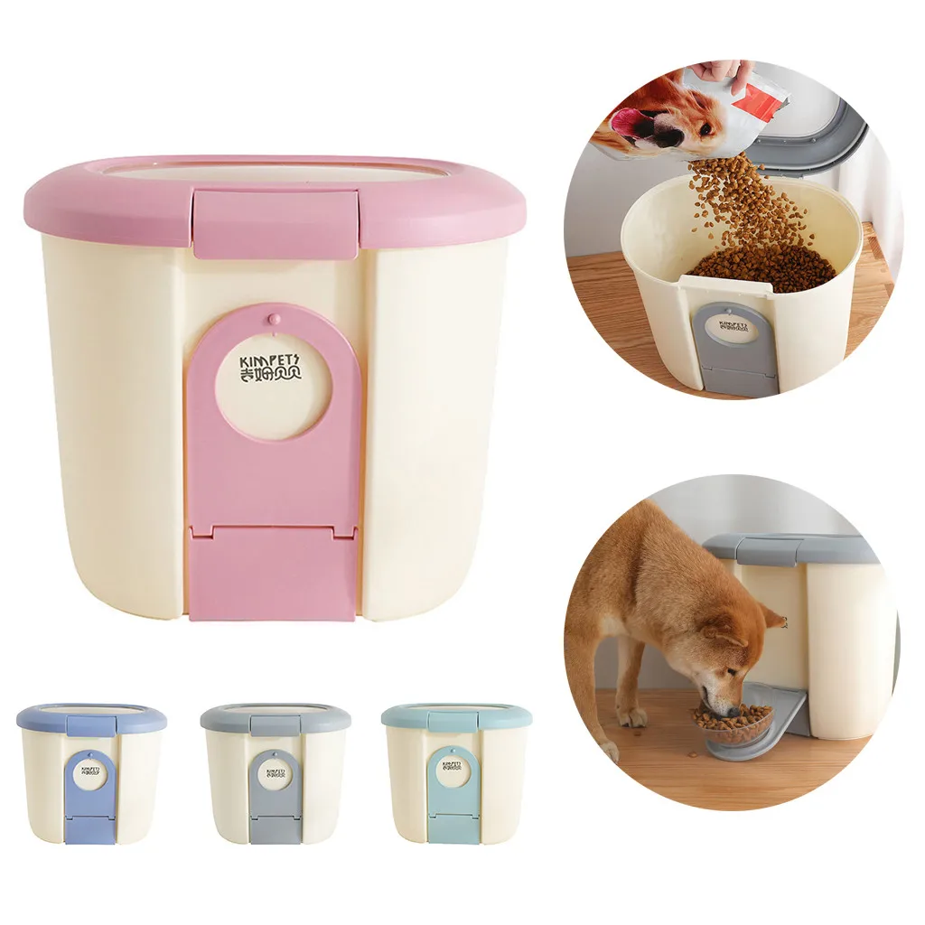 

5L Dog Food Container Bucket Feeder Storage Pet Cat Food Container Mildew Anti-oxidation Large Capacity Moisture-proof With bowl