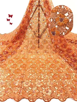 

High class orange French net lace fabric nice tulle lace for wedding/party dress PDN614(5yards/lot)