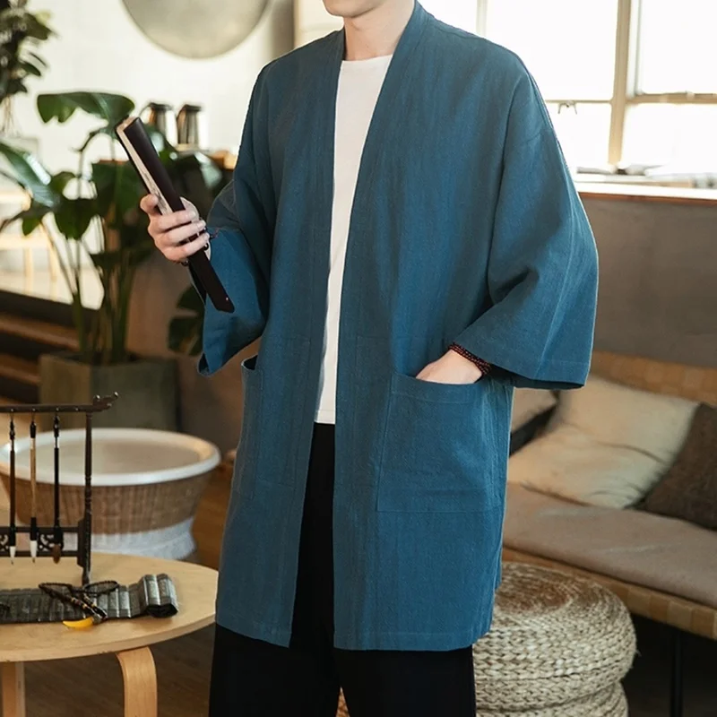 Japanese Kimono Traditional Asian Clothes Kimono Cardigan Men Samurai Costume Kimonos Haori Karate Shirt Men FF2729