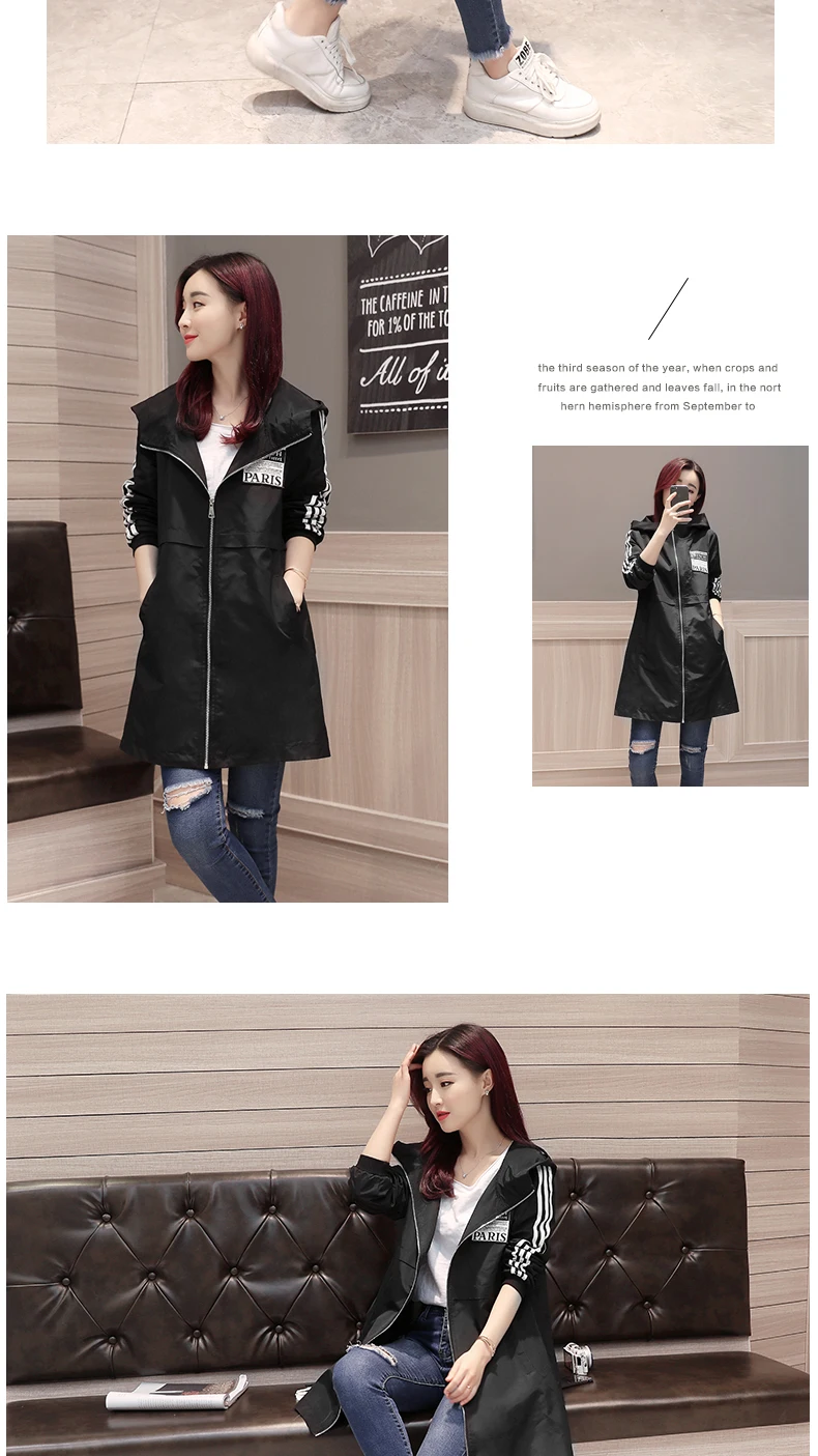 Ozhouzhan WOMEN'S Windbreaker Women's Mid-length Korean-style Summer New Style Coat Loose-Fit Hooded Versatile Tops Women's
