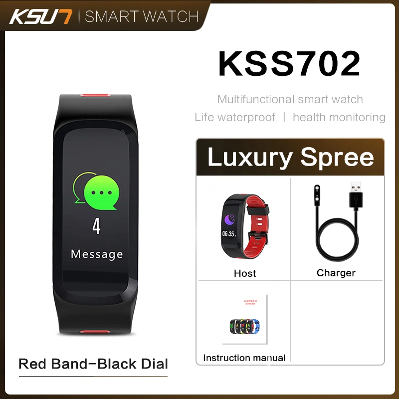 Умные часы KSS702, водонепроницаемые, Bluetooth, умный Браслет, пуш-ап сообщение, фитнес, спящий, спортивный трекер, умные часы для IOS, Android - Цвет: KSS702-Red