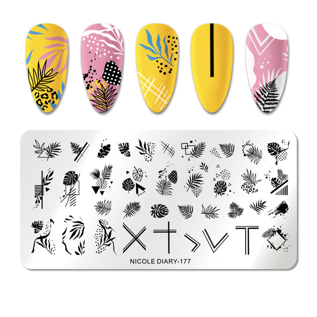 DIARY Flower Leaf Nail Stamping Plates Cute Abstract Face Lines Stamp Template Nail Art Image Printing Stencil Tools