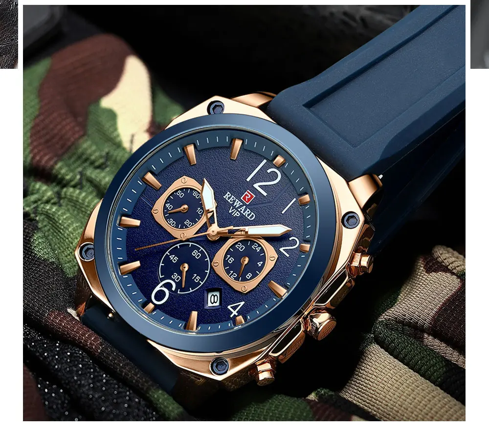 2022 New REWARD Mens Watches Top Luxury Brand Chronograph Waterproof Military Men Quartz Sport Wristwatch+Box Relogio Masculino