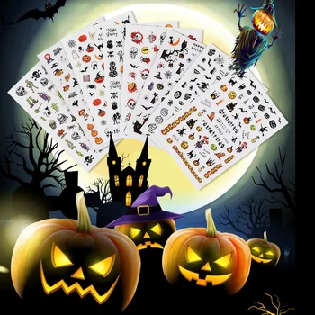 

1pcs Halloween Sticker Nail Art Decorations Bat Witch Pumpkin Decals 3D Adhesive Stickers Spider Cat Skull Foil Manicure Wrap