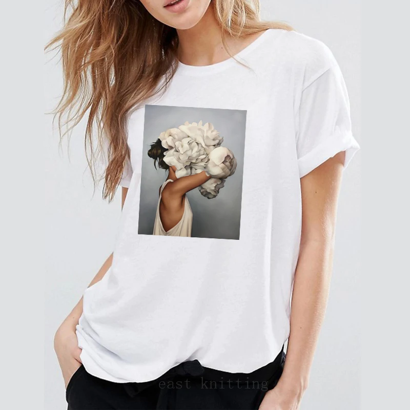 

New Harajuku Aesthetics Tshirt Flowers Feather Print Short Sleeve Tops Tees Fashion Casual T Shirt S-XXL