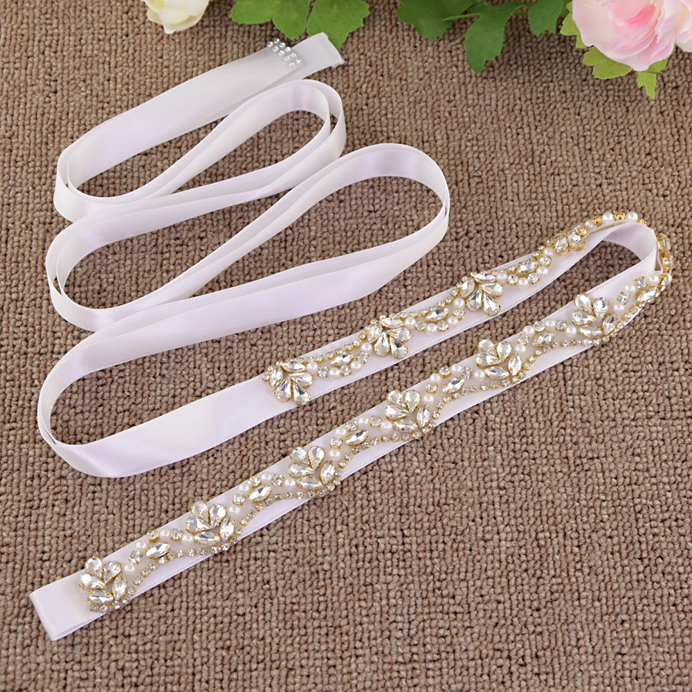

TRiXY S421-G Gold Bridal Sash Belt Simple Dress Sash Sparkle Belt Vintage Belt Wedding Pearl Belt Womens Gold Beaded Belt