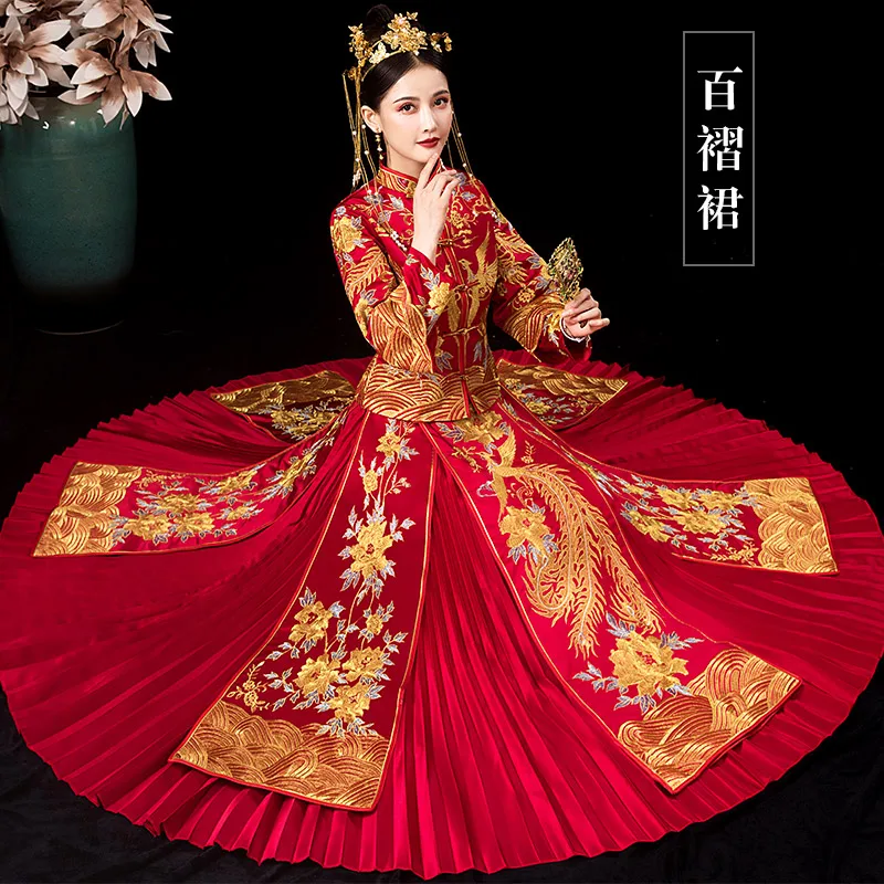 Свадебное платье в китайском стиле свадебное с Фениксом китайская новая