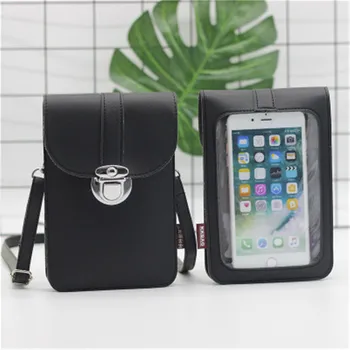 

Touch screen Crossbody phone pack Smartphone wallet 2020 new transparent film back touch screen PU leather phone bag women bag