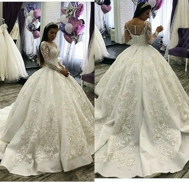 Кружевные свадебные платья с корсетом свадебные бальные платья Длинные рукава с аппликацией на заказ vestidos de novia