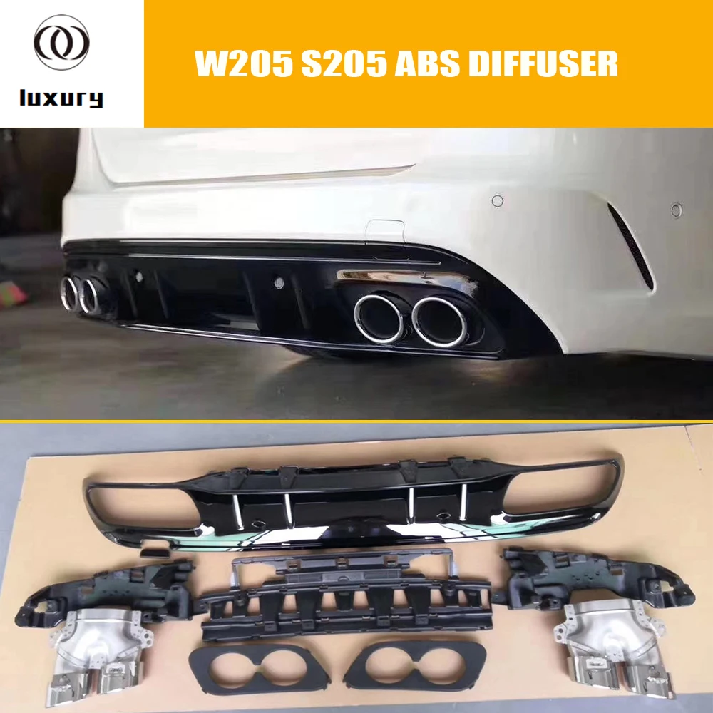 ABS-Rear-Bumper-Diffuser-With-Round-Tips-for-Benz-W205-S205-C200-C300 ...