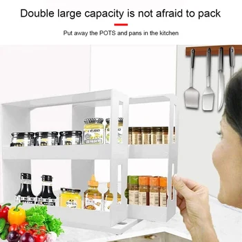 

White Rotating Spice Rack For kitchen Convenience Multi-Function Sliding Storage Spice Bottle Management Rack Goods For Kitchen