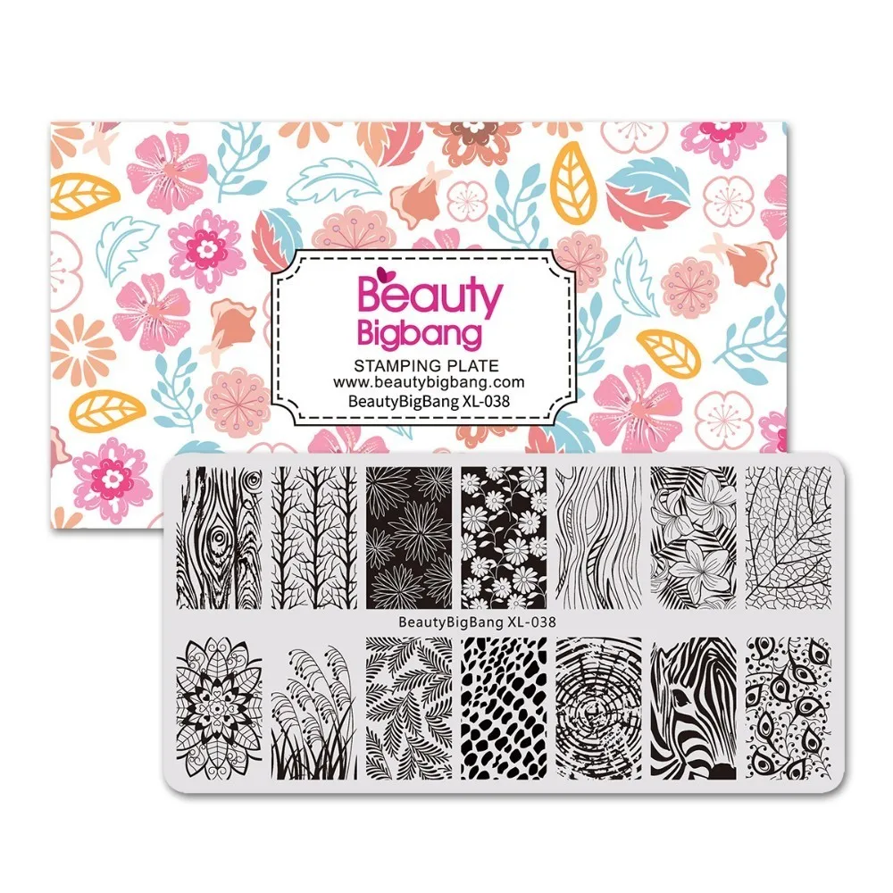 

Retro BEAUTYBIGBANG 6*12cm Nail Stamping Plate Tree Ring Wood Grain Flower Leaf Manicure Image Stencil Nail Art Plate XL-038