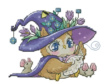 

FF MM Gold Collection Counted Cross Stitch Kit Cross stitch RS cotton with cross stitch Embroidered Little Witch-Owl