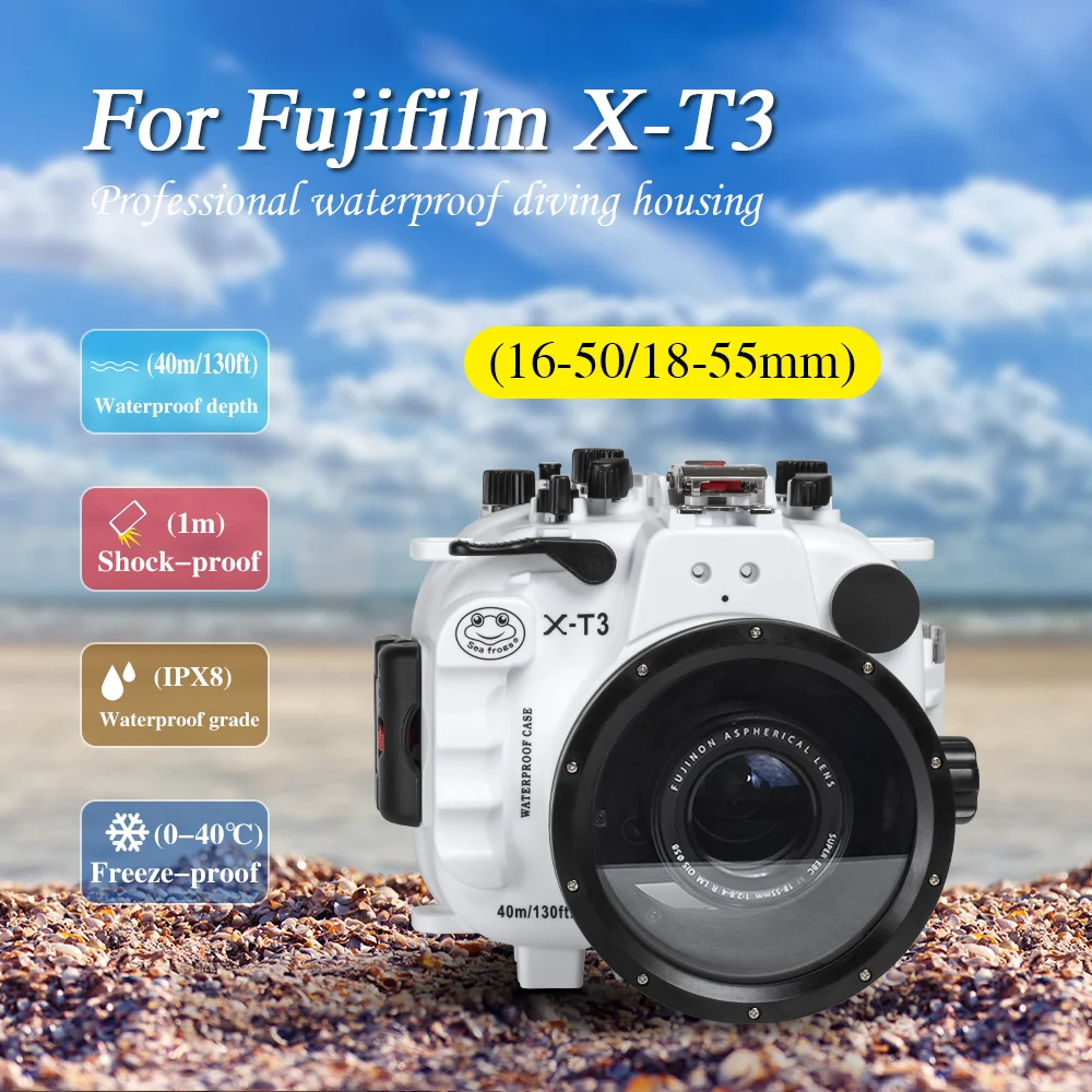 Чехол для подводной камеры Seafrogs 40 м/130 футов для камеры Fujifilm XT3 X-T3 16-55 мм 16-50 мм 18-55 мм