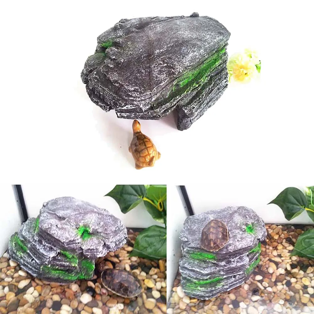 Aquarium Home Decor Turtle Rock Cave Climbing Resin Stone Landscape Ornament