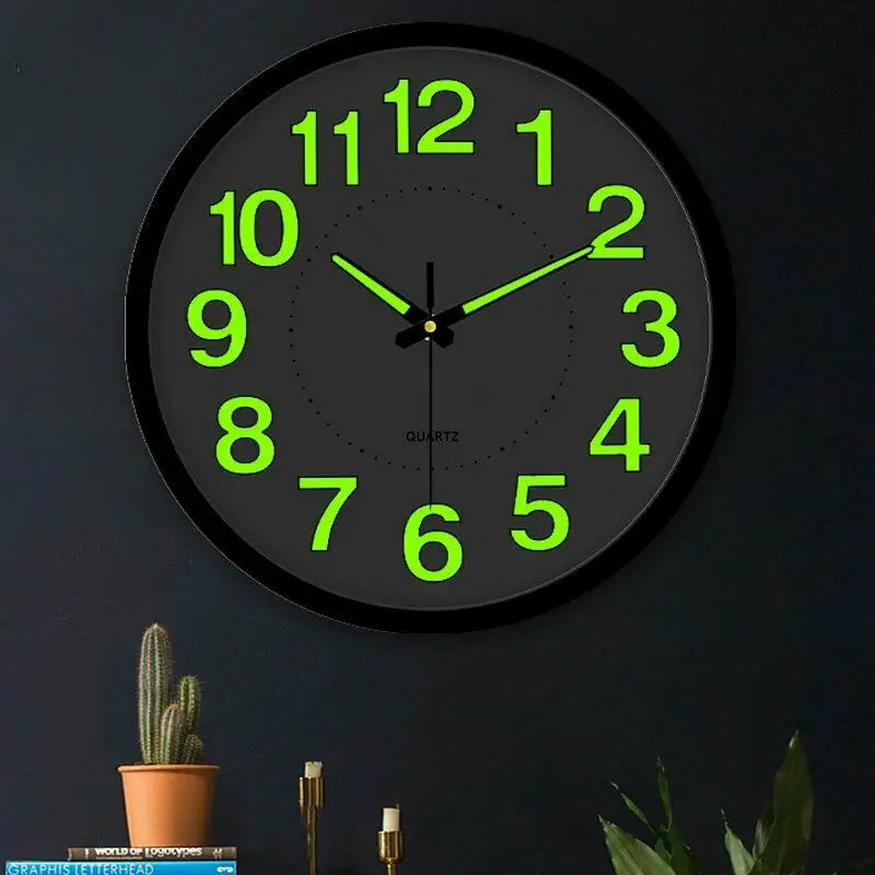 12 Inches Luminous Wall Clock Silent Quartz Indoor Outdoor Decoration 12 Hours 