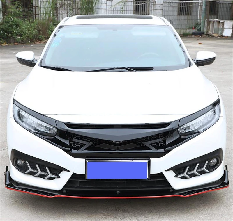 Для Honda Civic racing grills блестящая Черная передняя вытяжка сетка-занавес решетка 16 17 18 Высокое качество ABS декоративная решетка автозапчасти