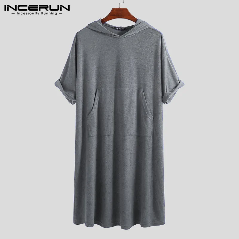 Men Bathrobes Solid Color Half Sleeve Pockets Quick-dry Fashion Hooded Robes Pajamas Homewear Beach Men Towel Bathrobe INCERUN Men Bathrobes Solid Color Half Sleeve Pockets Quick-dry Fashion Hooded Robes Pajamas Homewear Beach Men Towel Bathrobe INCERUN