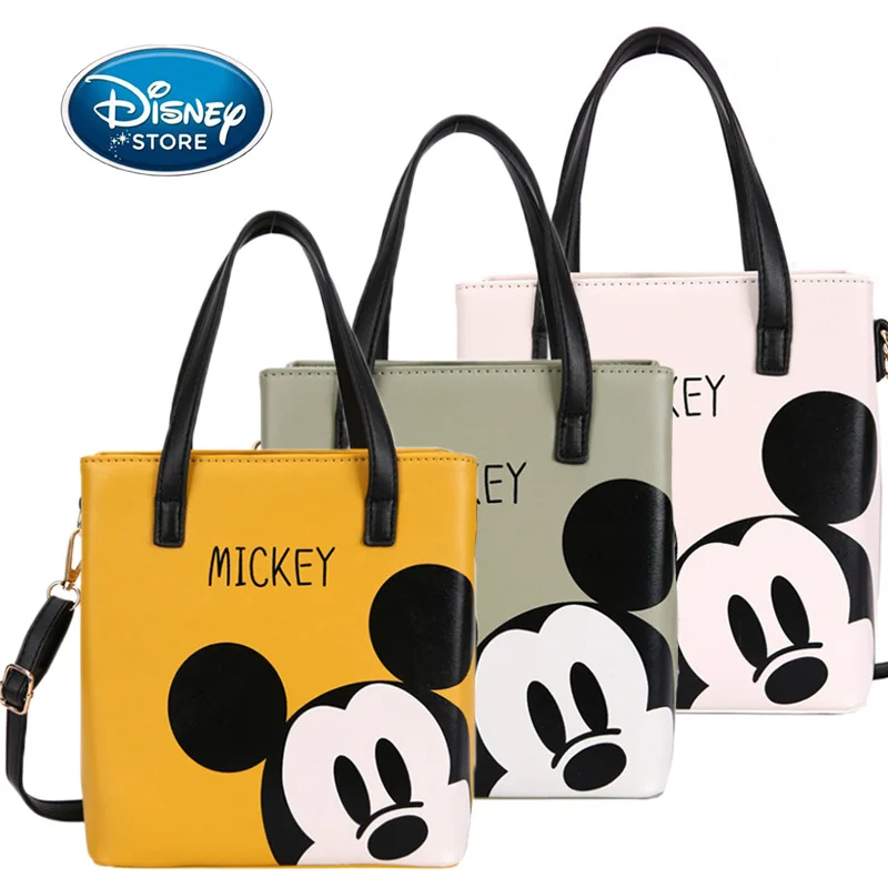 Disney Fashion Mickey Mouse Women Tote Bag Plush+pu Leather Ladies