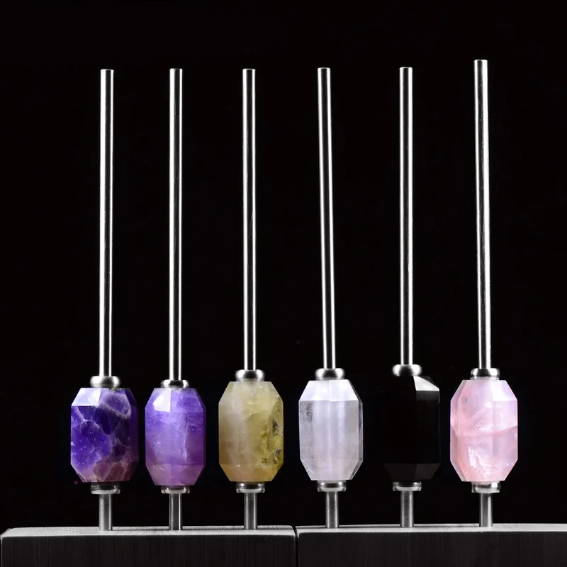 New Eco-friendly Collapsible Amethyst/Rose quartz Clear Crystal drink straw Reusable Stainless Steel Straw With Brush