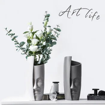 

Large Black And White Ceramic Face Vase Nordic Home Decorative Tabletop Flower Vases People Face Big Head Vase Pot For Wedding
