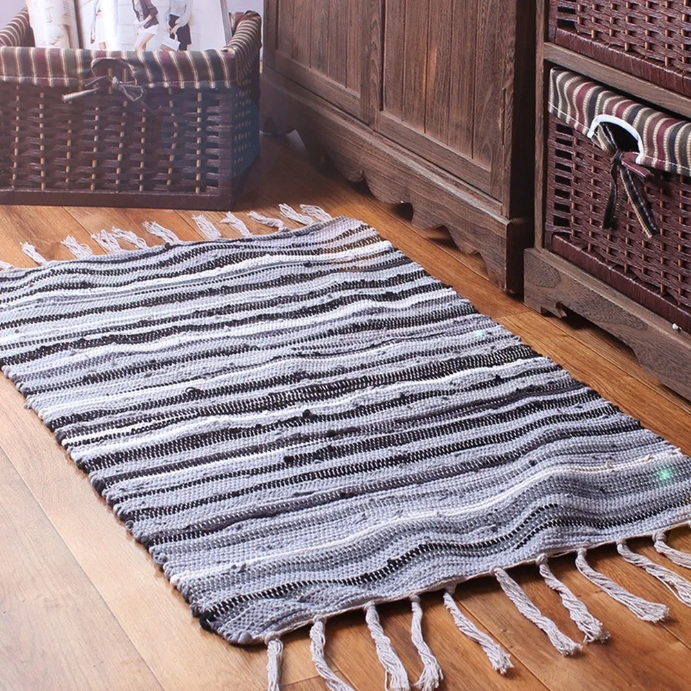 

High quality Vintage Cotton Linen Carpets Bedside Blanket Door Mats Carpet Bedroom Nordic Stripe Area Rug For Home Living Room