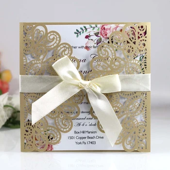 

50X Dark Blonde Shiny Laser Cut Bridal Shower Invitations, 20+Color Personalized Print Invitation Cards for Anniversary Birthday