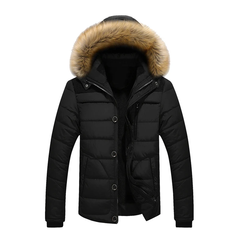 Manoswe куртки мужские зимние тонкие толстые теплые повседневные с капюшоном верхняя одежда парки меховое пальто пальто большого размера код M-5xl одежда - Цвет: black
