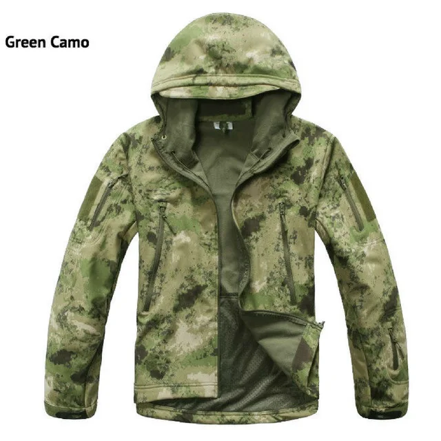 Green Camo Дропшиппинг скрытый кожа акулы, флисовая куртка V5 Военная тактическая куртка мужская водонепроницаемая куртка камуфляж с капюшоном армейская камуфляжная одежда - Цвет: Green Camo