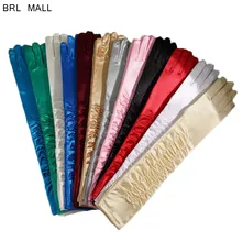 Красочные выше локтя длина свадебные перчатки полный палец Длина атласные Длинные свадебные перчатки Хэллоуин варежки дешево