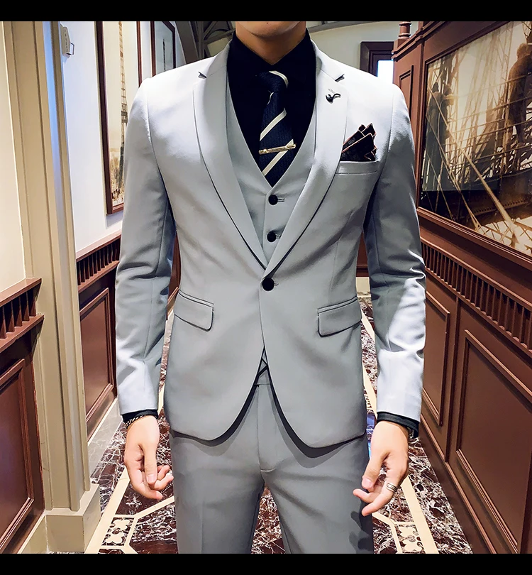 Комплект из 3 предметов(пиджак+ жилет+ брюки), новинка, мужской деловой повседневный костюм, Свадебный костюм жениха, официальный высококачественный мужской костюм