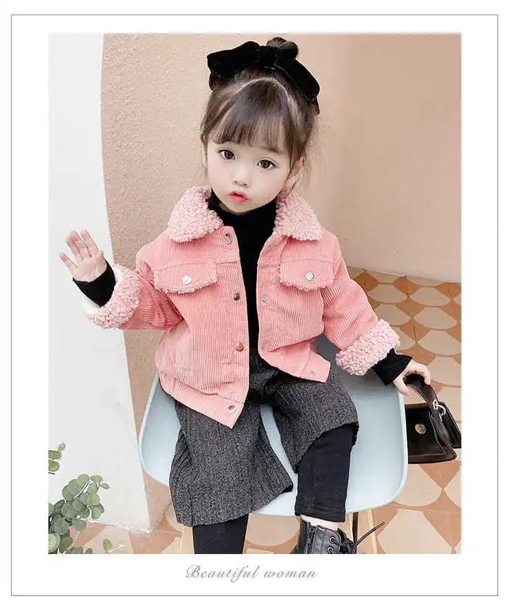 New Baby Winter Lamb Wool Coat Girls Boys Kids Single Breasted Corduroy Jackets 1 2 3 4 5Years Olds Thicken Fleece Pockets Coats