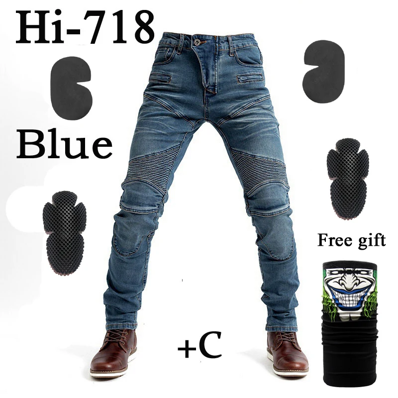 Высокое качество с подкладкой! Штаны для езды на мотоцикле, штаны для езды на велосипеде, рыцарские штаны, внедорожные брюки, 719 синие дышащие мотоциклетные джинсы - Цвет: Hi-718 Blue C