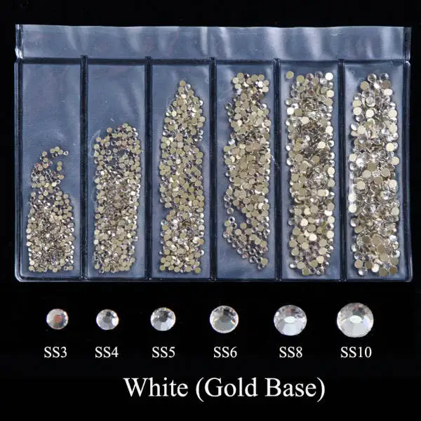 White Gold Base Микс хрустальные стразы украшения для ногтей AB красная основа исправление микро бусины Блестящий декоративный камень для ногтей плоский с оборота драгоценный камень Маникюр LE1049 - Цвет: White Gold Base