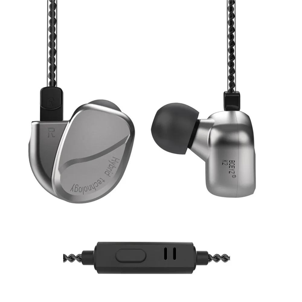 Silver mic BQEYZ K2 гибридные наушники динамический с балансом арматура в ухо HiFi стерео металлический корпус спортивные наушники - Цвет: Silver mic