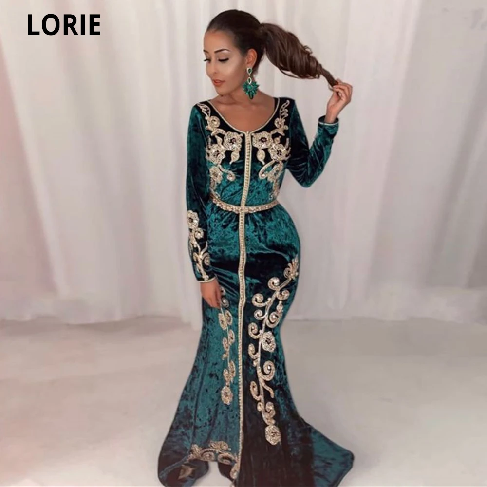 

LORIE Moroccan Caftan Evening Dresses Dark Green Formal Formal Gold Lace Appliques Beading Dubai Party Kaftan Gowns Custom Made