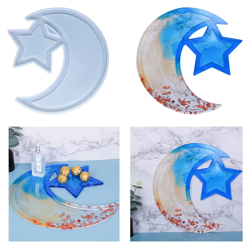 

DIY Ramadan Dessert Tray Epoxy Resin Mold Moon Star Serving Plate Silicone Mould Muslim Pastry Display Holder Party Decoration