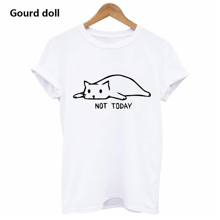 Футболка с надписью «Cat not today», Женская Повседневная забавная футболка для девушек, летняя футболка, kawaii tumblr, футболки размера плюс
