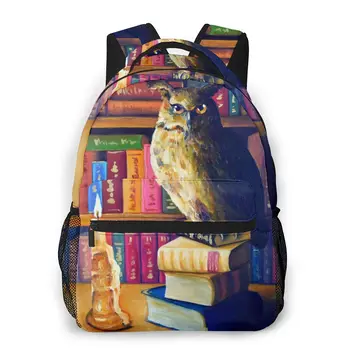 

Women fashion backpack male travel backpack mens bag large laptop shopping travel bag Old Library Owl With Books