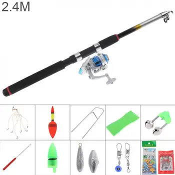 

2.4m Fishing Rod Reel 3000 Series Spinning Reel Pole Set with Carp Fishing Lures Fishing Float Hooks Beads Bell Lead Weight Etc