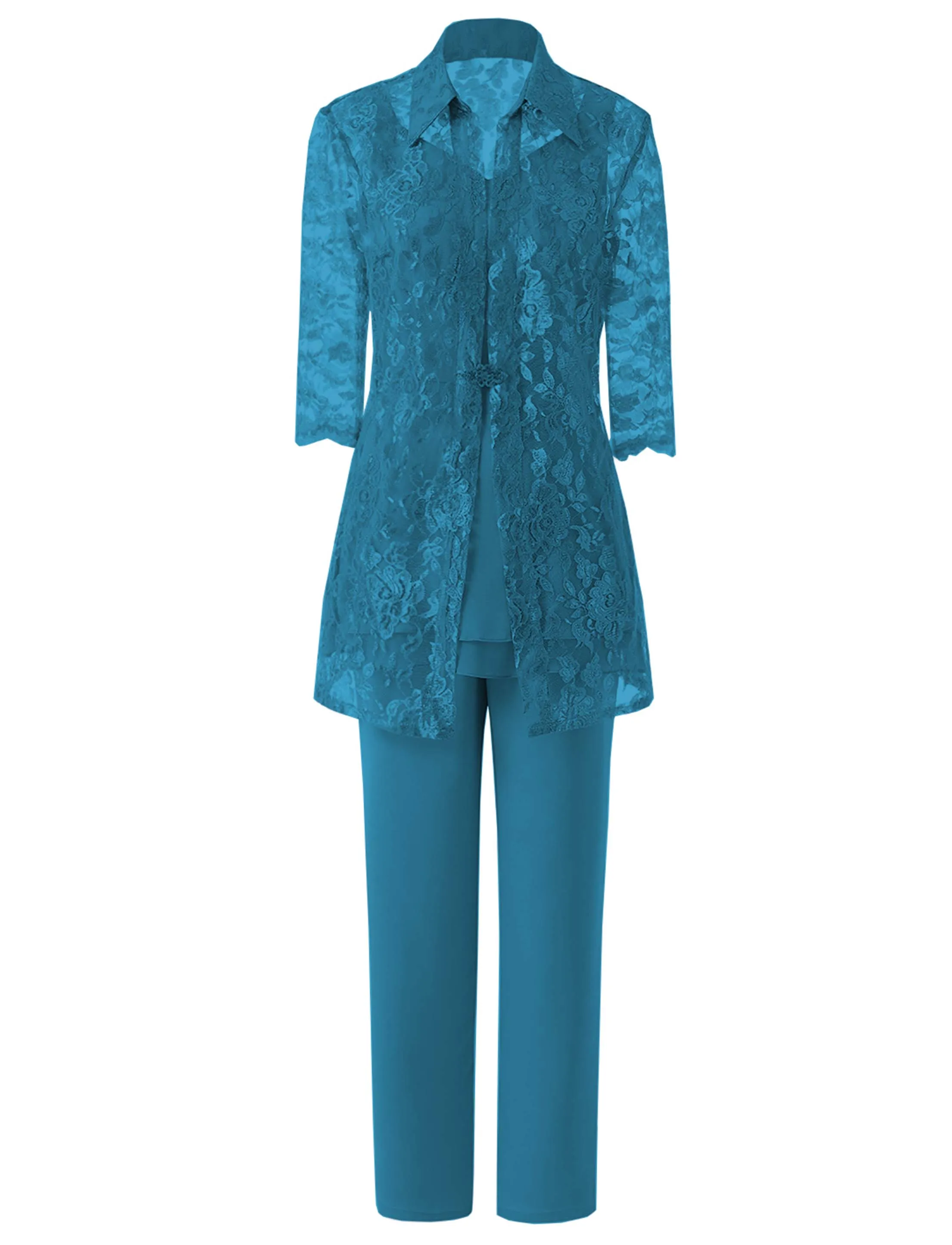 Teal SOLOVEDRESS/комплект из 3 предметов, платье для матери невесты, штаны, костюм с кружевной иллюзионной курткой, наряд для Свадебный вечерний для жениха, SL-M21 - Цвет: Teal