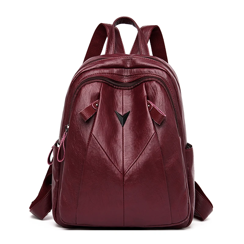 Multi-function Women Backpack High Quality Soft Leather Backpacks For Teenage Girls Shoulder Bag Travel Backpack mochilas mujer - Color: Wine red